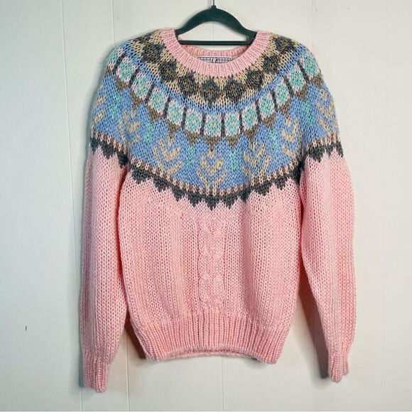 Vintage Sweaters - Vintage LE Pullover Pink Fair Isle Sweater